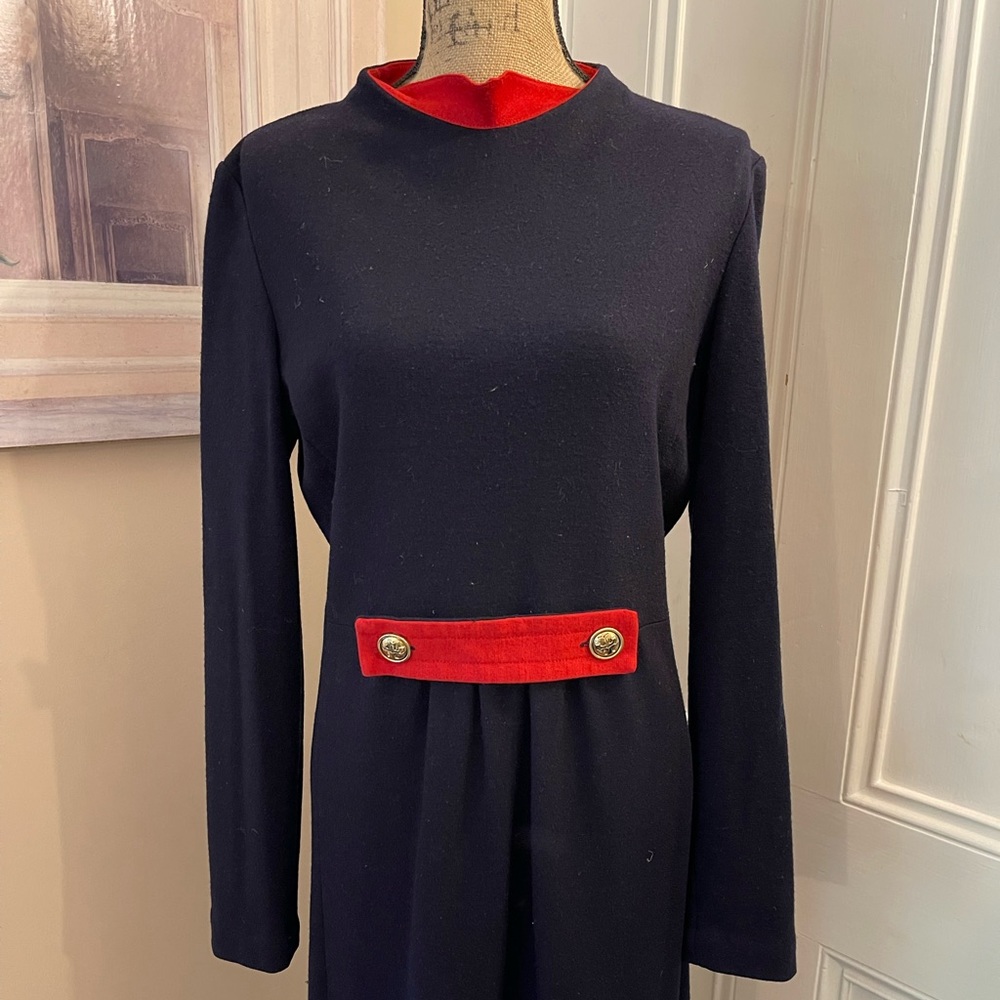 Tory Burch wool long-sleeved dress with Demi belt and gold buttons